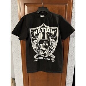 Vintage Oakland Raiders T-Shirt Med "Since Day One" Silver & Black Double Sided